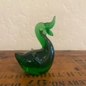 Green Art Glass Duck